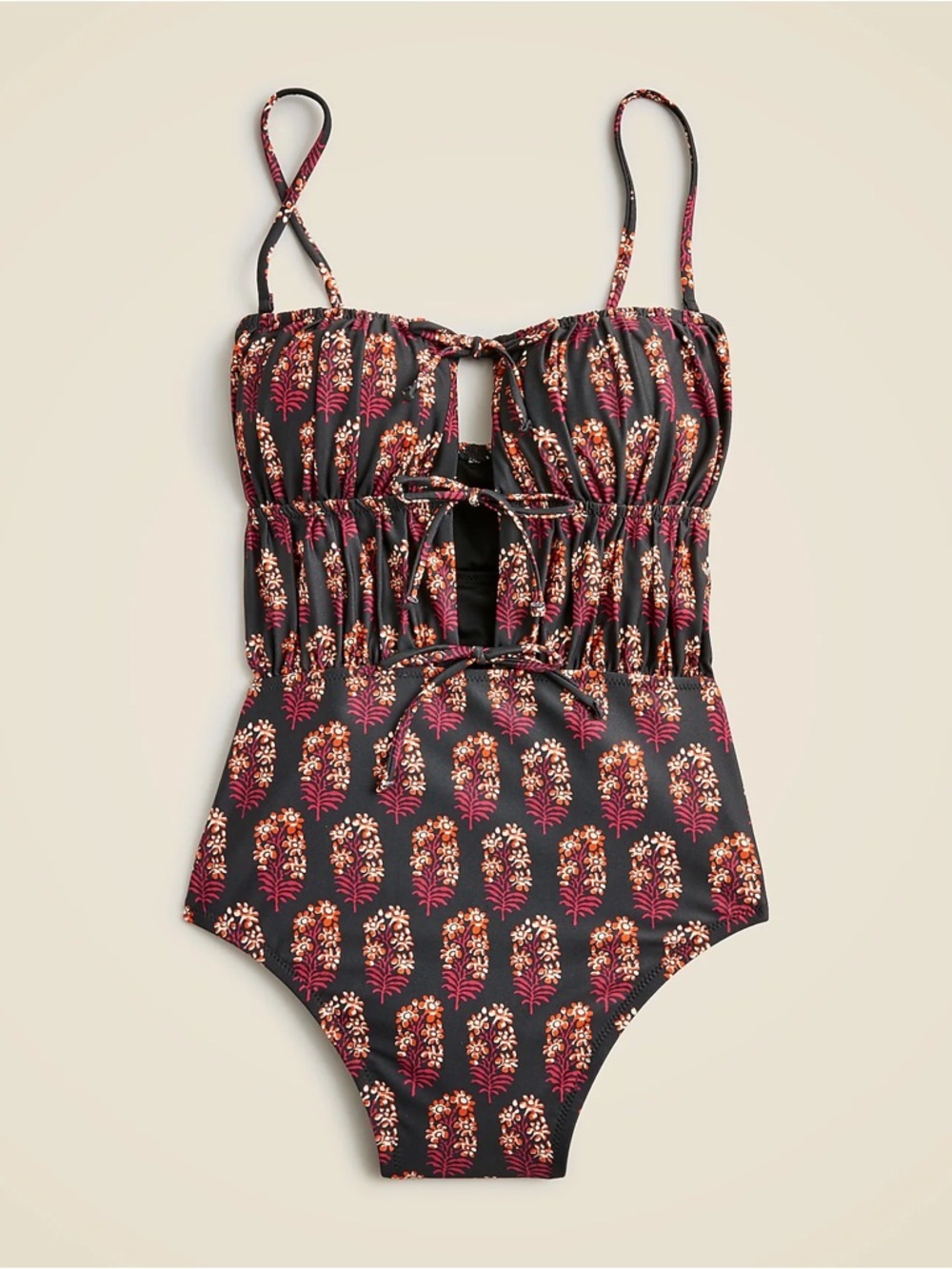 J. Crew Black One-Piece Swimsuit with Pink and Gold Floral Print